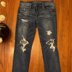 American Eagle Outfitters Dark Blue Distressed Skinny Jeans